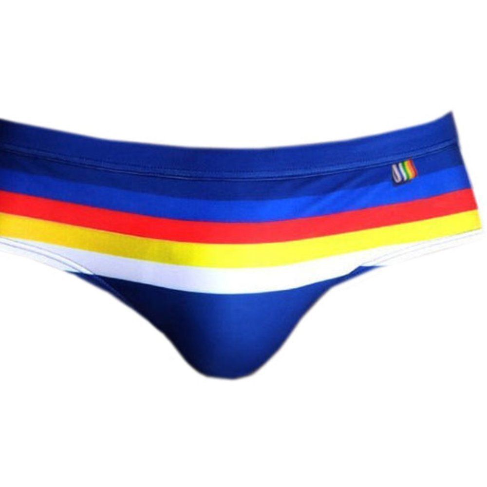 Men's Speedo Blue Stripes flattering fit swim briefs swimwear Size S
